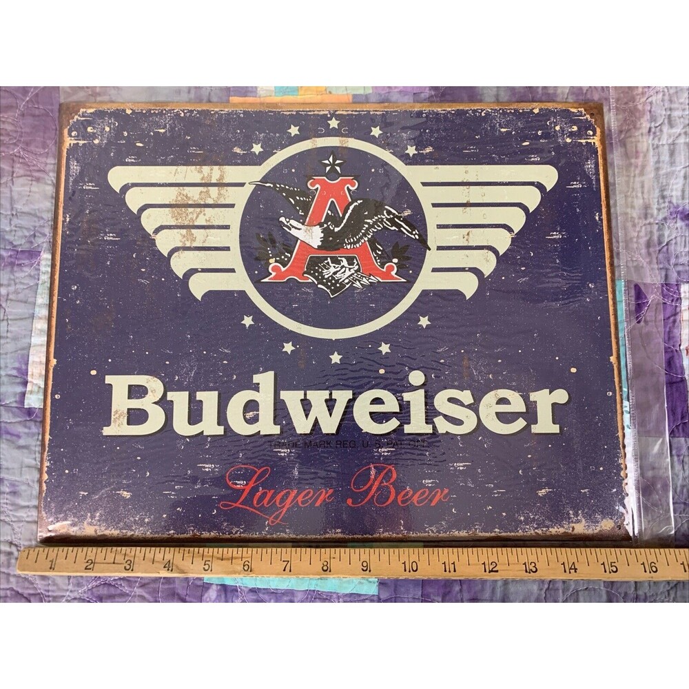 Anheuser Busch Metal Budweiser Sign 16X12.5 Wall Mount Man Cave Bar Wall Decor - Picture 2 of 3